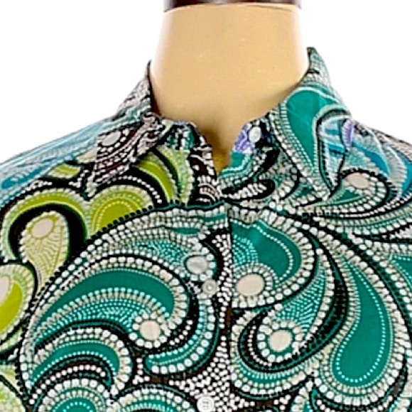 Dana Buchman XL teal 3/4 sleeve button up blouse - Picture 4 of 13